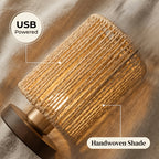 Lampe de chevet en corde torsadée verticale, socle en bois foncé