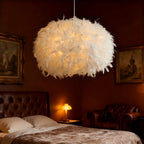 Grand abat-jour en plumes blanches pour suspension, Ø 50 x H 30 cm