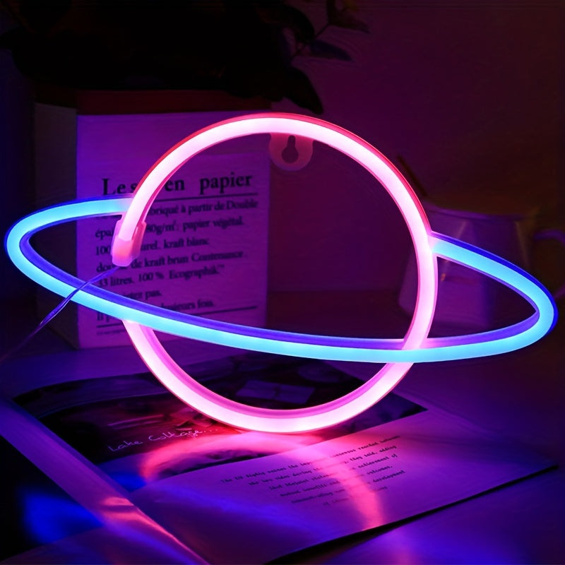 Néon LED planète bicolore à piles ou USB, 30 x 17 cm, 3 coloris