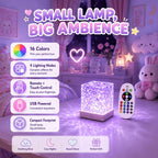 Lampe d'ambiance cube effet vague, socle aspect bois et 16 couleurs