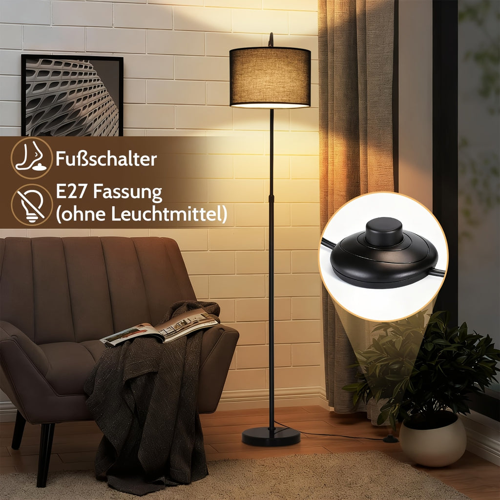 Lampadaire arc noir 181 cm, abat-jour tambour en tissu Ø 30 cm