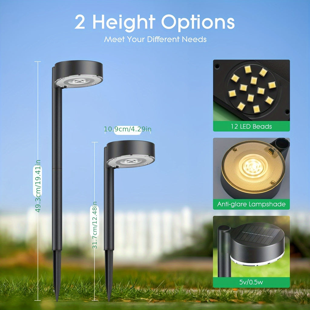 Bornes solaires de jardin à tête ronde, 2 hauteurs, par 8 ou 16