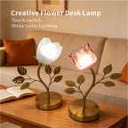 Lampe tulipe sans fil en verre, tige dorée à feuilles, tactile