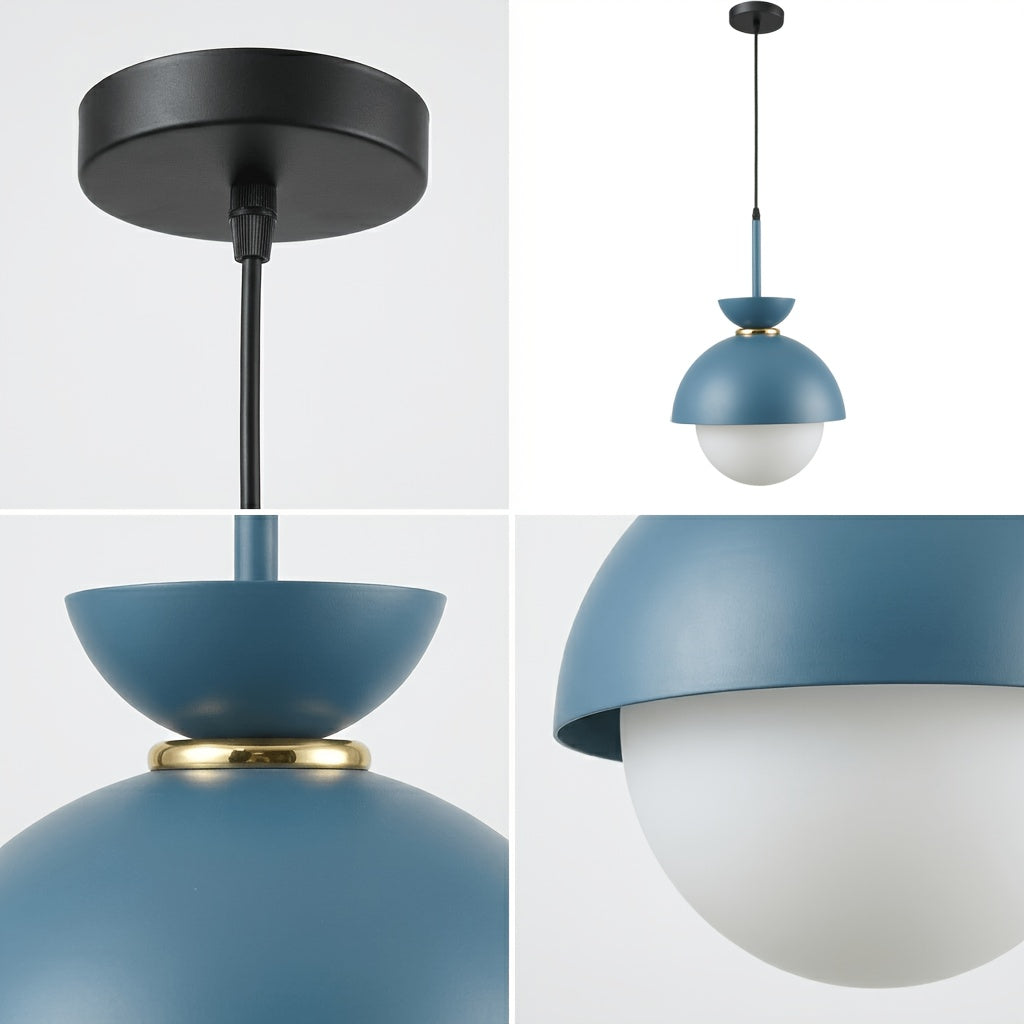Suspension dôme pastel et globe en verre givré, bleu ou rose
