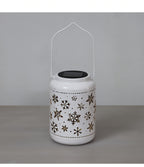 Lanterne solaire blanche ajourée de flocons de neige, 33 cm