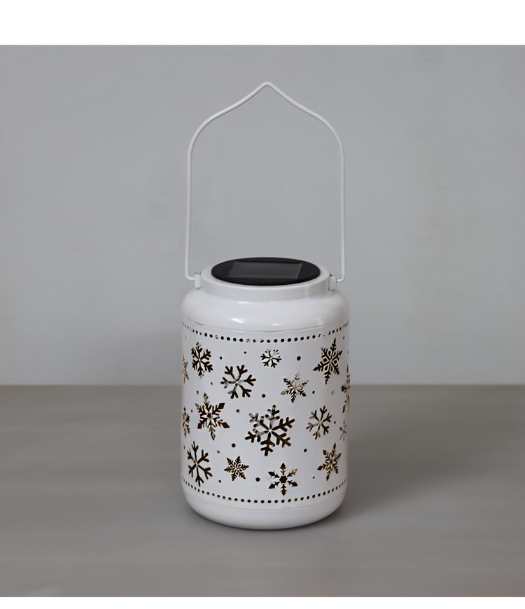 Lanterne solaire blanche ajourée de flocons de neige, 33 cm