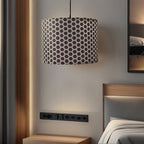 Abat-jour tambour à motif hexagones noir et blanc, Ø 33 x H 25 cm