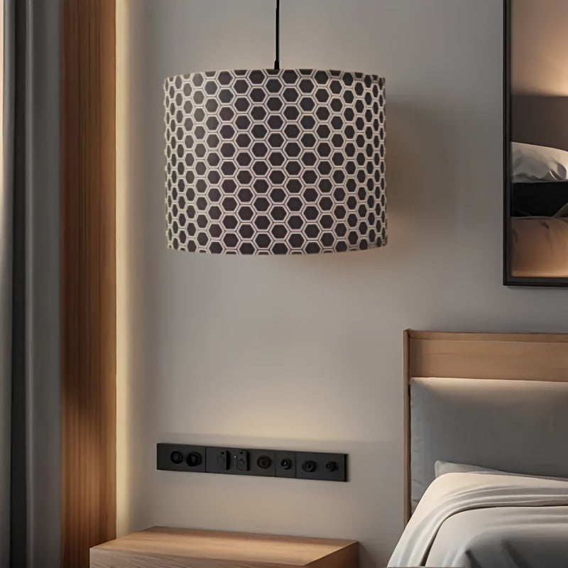 Abat-jour tambour à motif hexagones noir et blanc, Ø 33 x H 25 cm