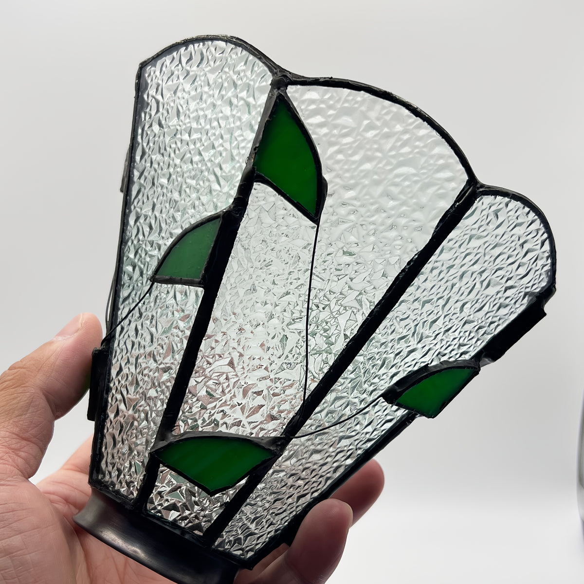 Verre de remplacement façon vitrail à feuilles vertes, Ø 14,5 cm