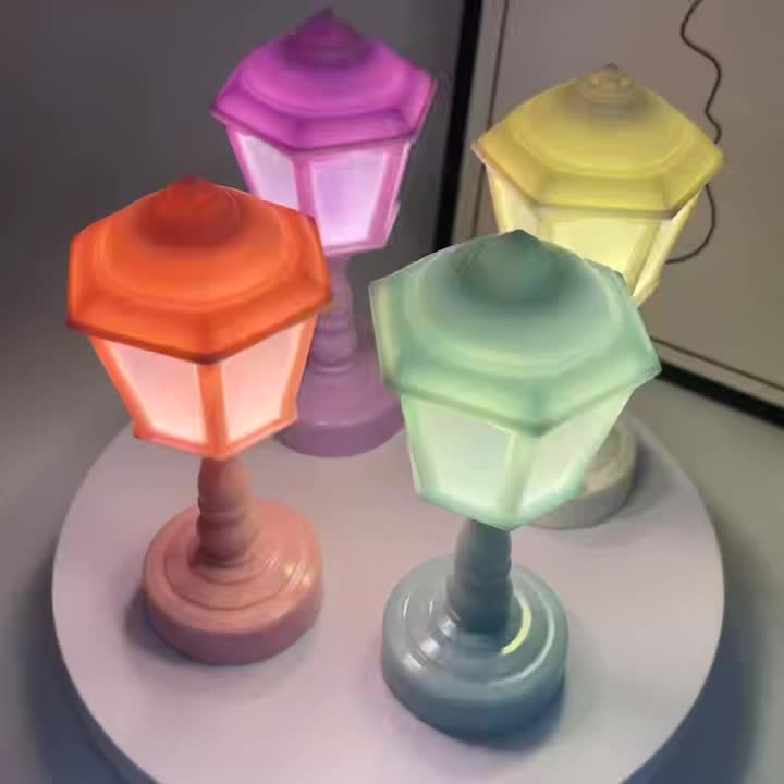 Lot de 4 mini lampes réverbère à pile bouton, coloris pastel
