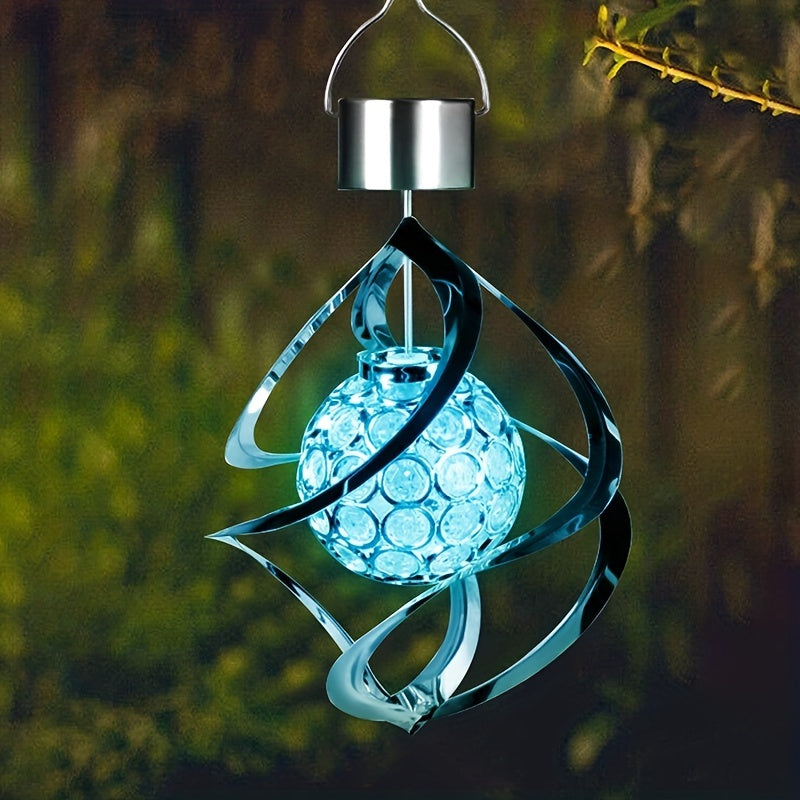 Suspension solaire spirale argentée à boule LED multicolore
