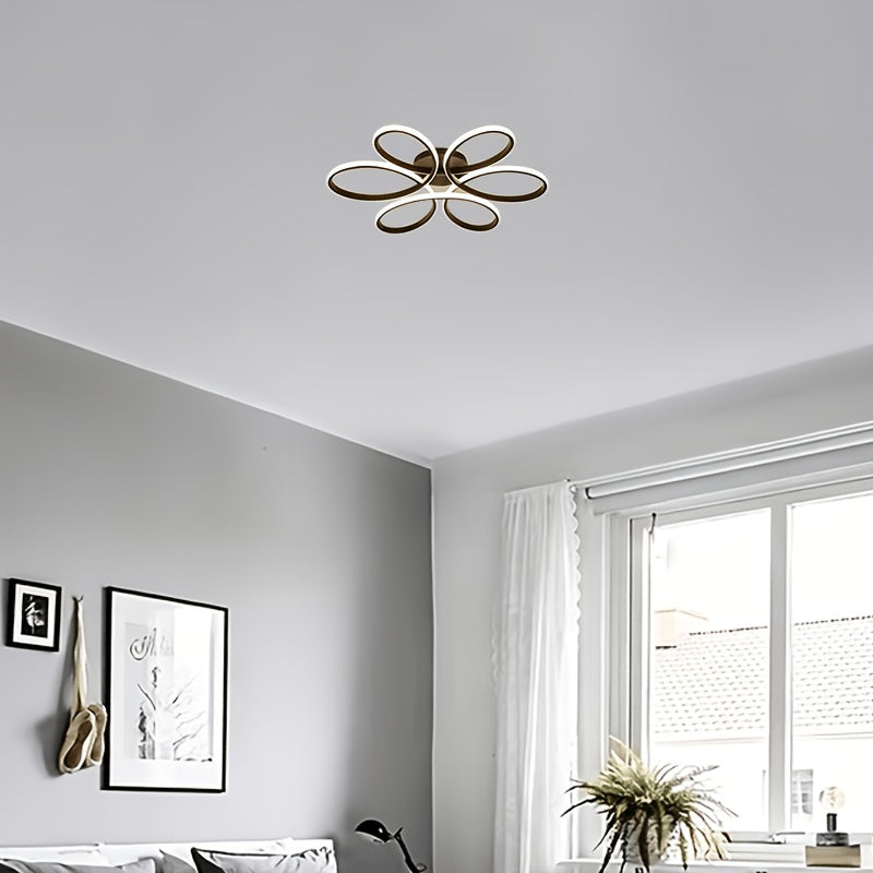 Plafonnier LED fleur à six pétales noirs, 51 cm, blanc chaud ou froid