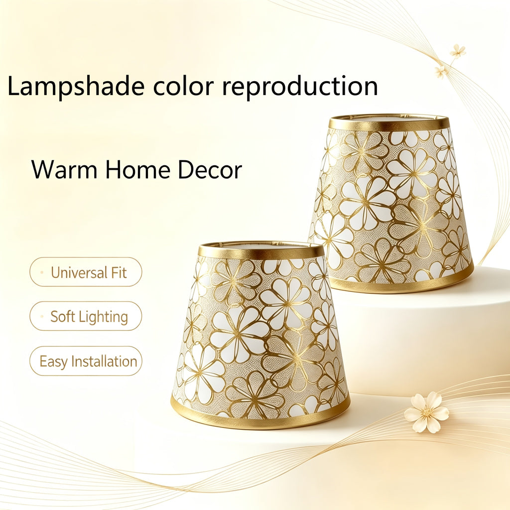 Lampe de chevet dorée à abat-jour fleuri, trois teintes de lumière