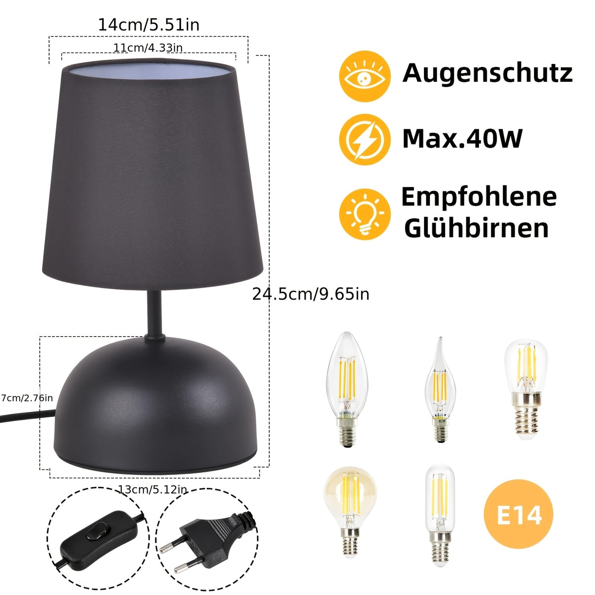 Lot de 2 lampes de chevet blanches en tissu, socle dôme et douille E14