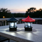 Lot de 2 lampes solaires pavillon octogonal, toit noir et rouge