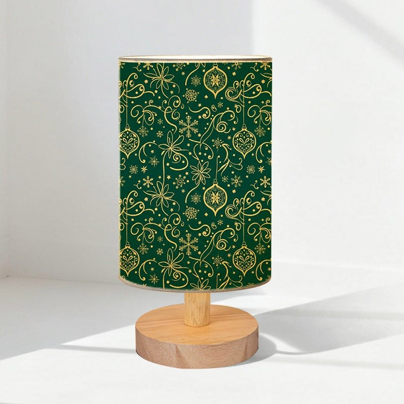Lampe de chevet de Noël vert sapin à motifs dorés, 24 cm, USB