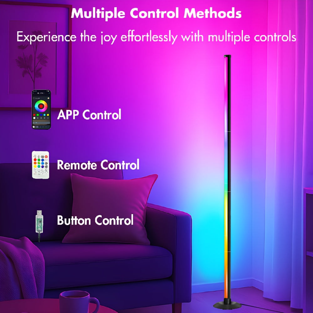 Lampadaire LED RVB à quatre segments, appli et minuterie, 122 cm