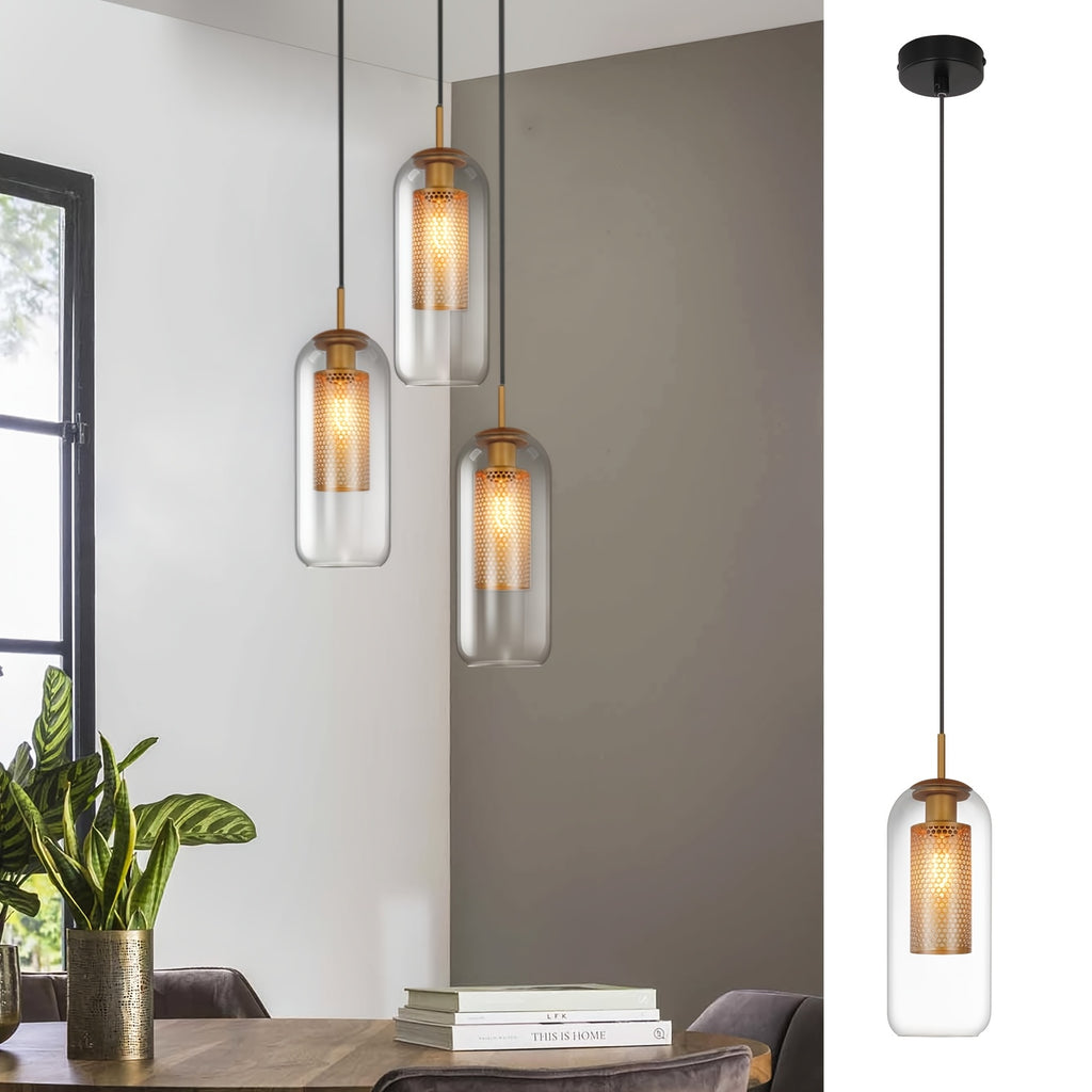 Suspension ovale en verre transparent à cœur doré, à l'unité