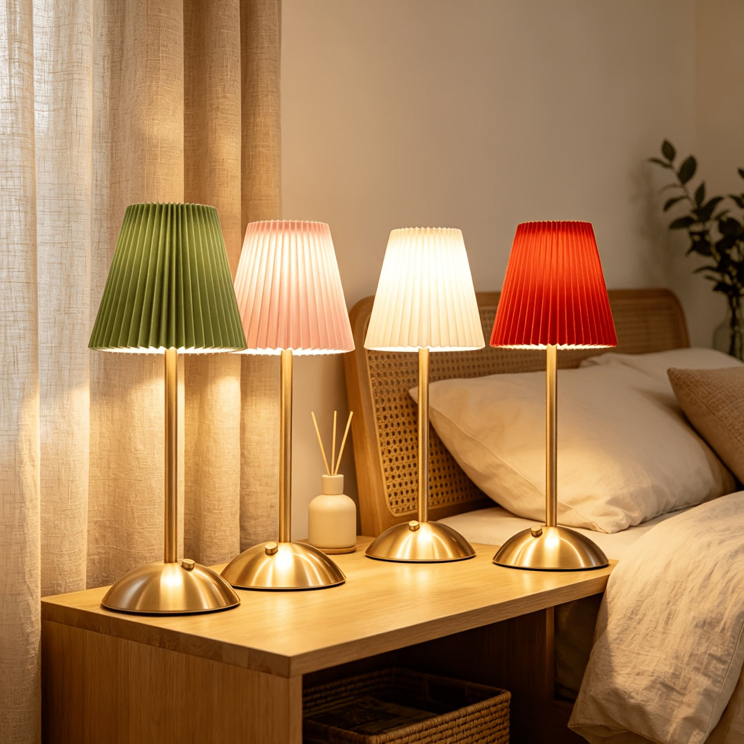 Paire de lampes sans fil plissées, socle doré en dôme, 30 cm