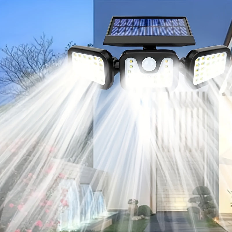 Applique solaire 74 LED à têtes orientables, 800 lumens, détecteur