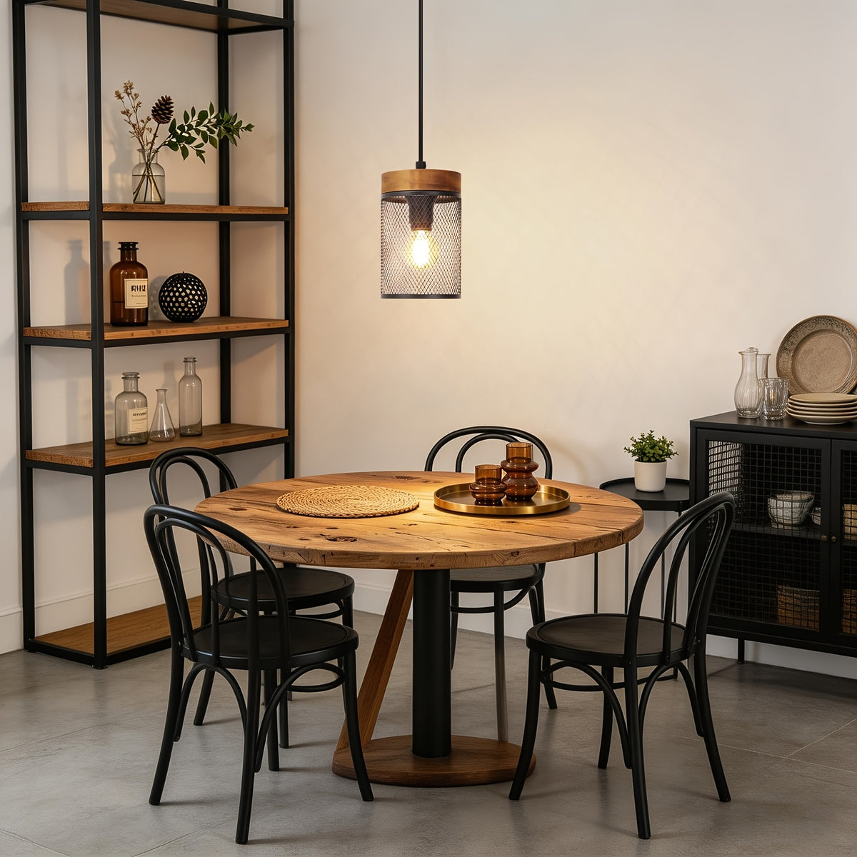 Lot de 2 suspensions, grille métal et bois ou baguettes de verre