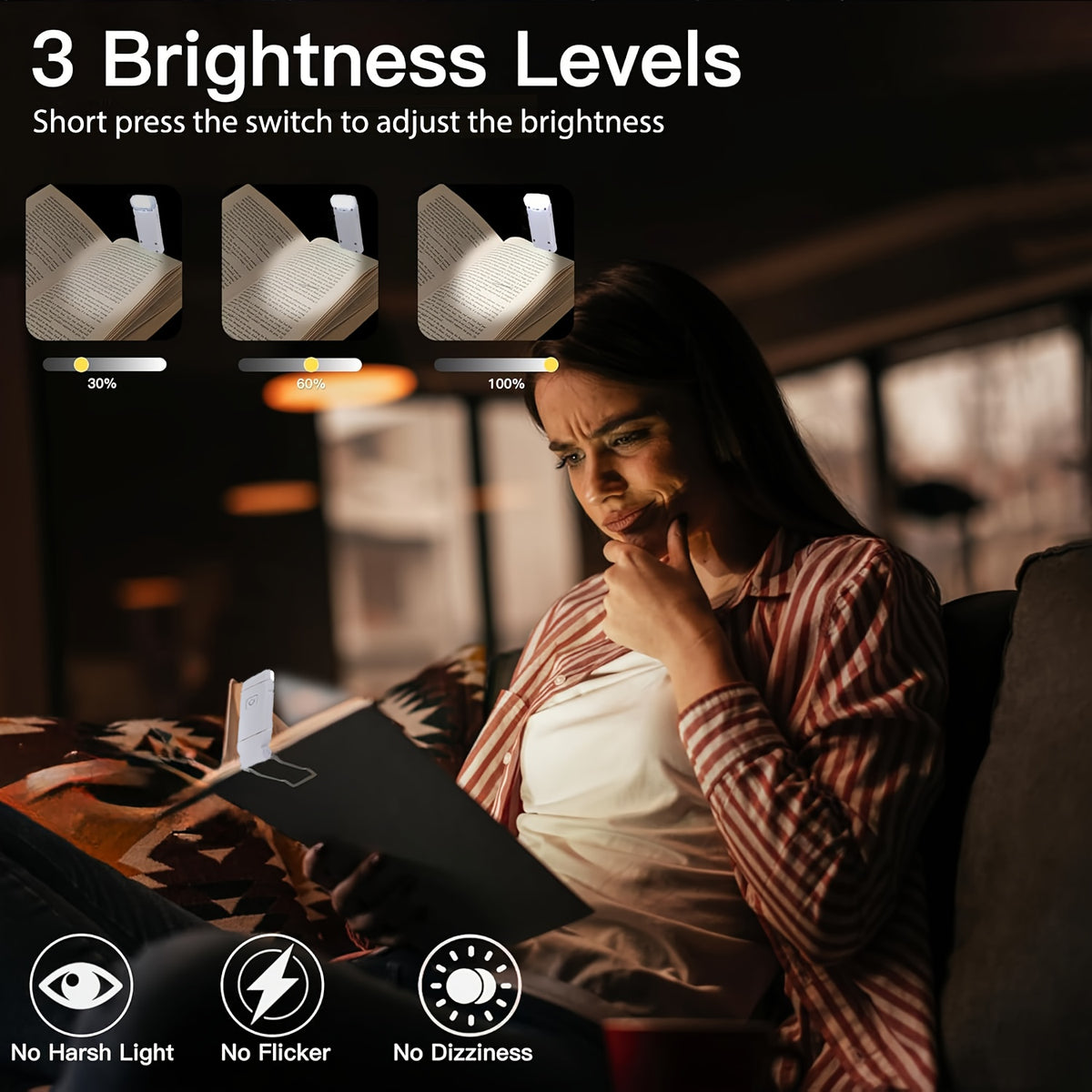 Lampe de lecture à pince à prise USB intégrée, 40 g, quatre coloris