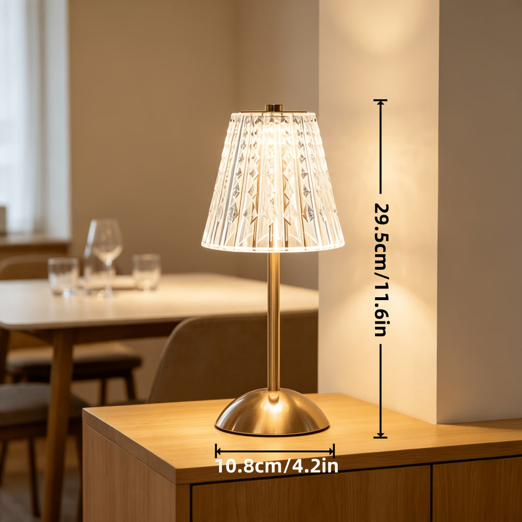 Lot de 2 lampes de table sans fil dorées, abat-jour effet cristal