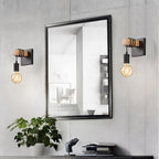 Applique murale bois et métal noir, câble enroulé et ampoule nue
