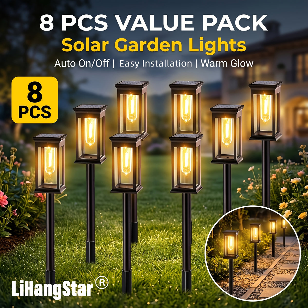 Lanterne solaire à piquet effet filament, lot de 8, IP44
