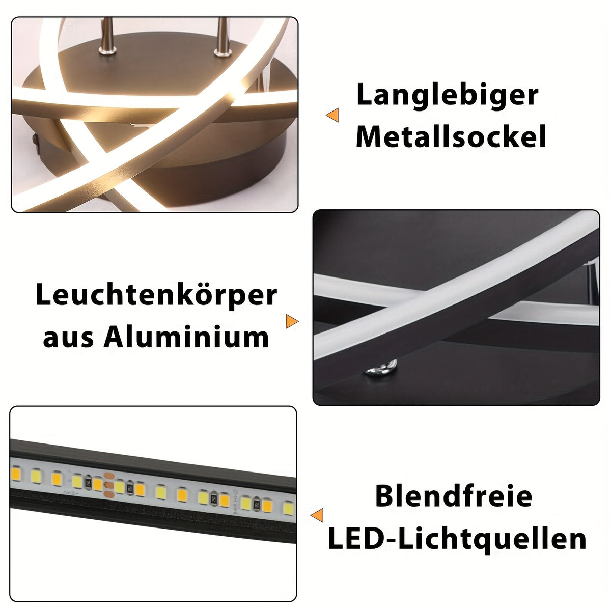 Plafonnier LED à arcs croisés 52 cm, noir ou blanc, télécommande