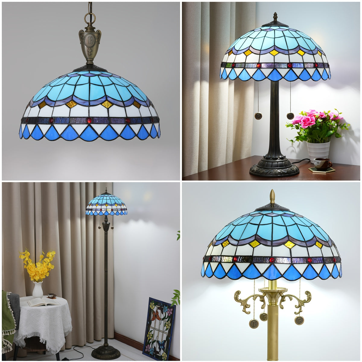Verre de remplacement en vitrail méditerranéen bleu, Ø 40 cm
