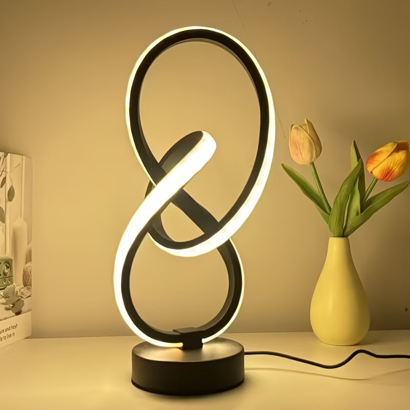 Lampe à poser blanche en ruban LED noué, sculpture lumineuse