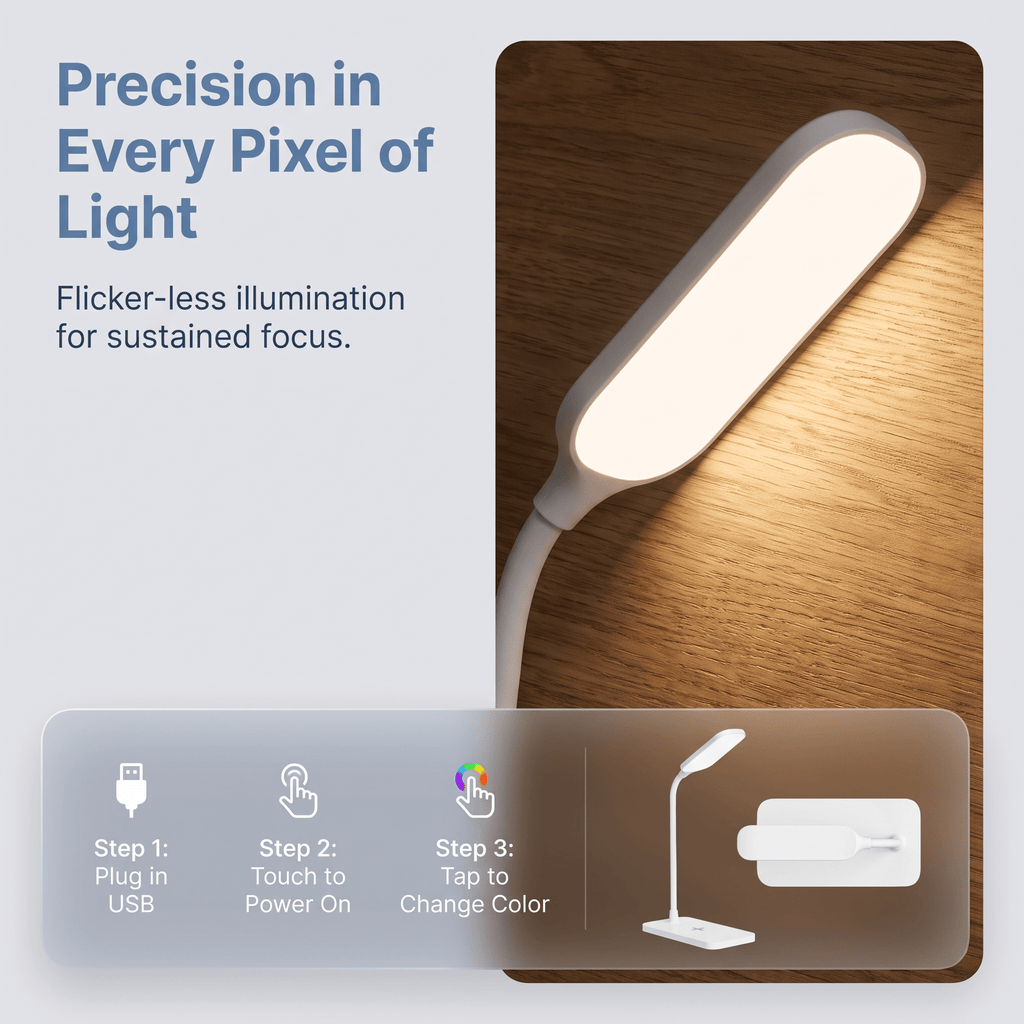 Lampe de bureau LED blanche à col de cygne, tactile trois teintes