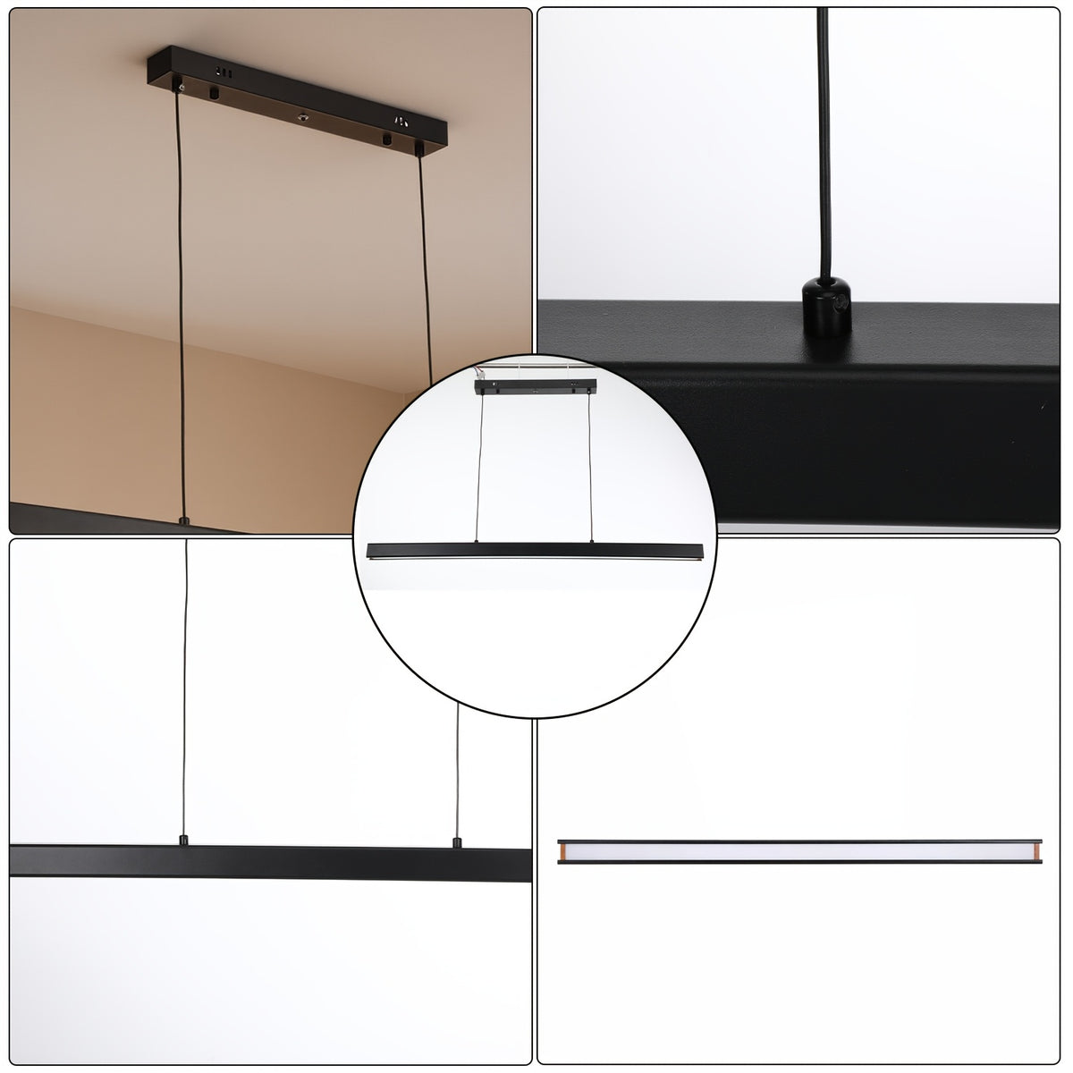 Suspension LED linéaire noire à profil fin de 3,1 cm, barre de 100 cm