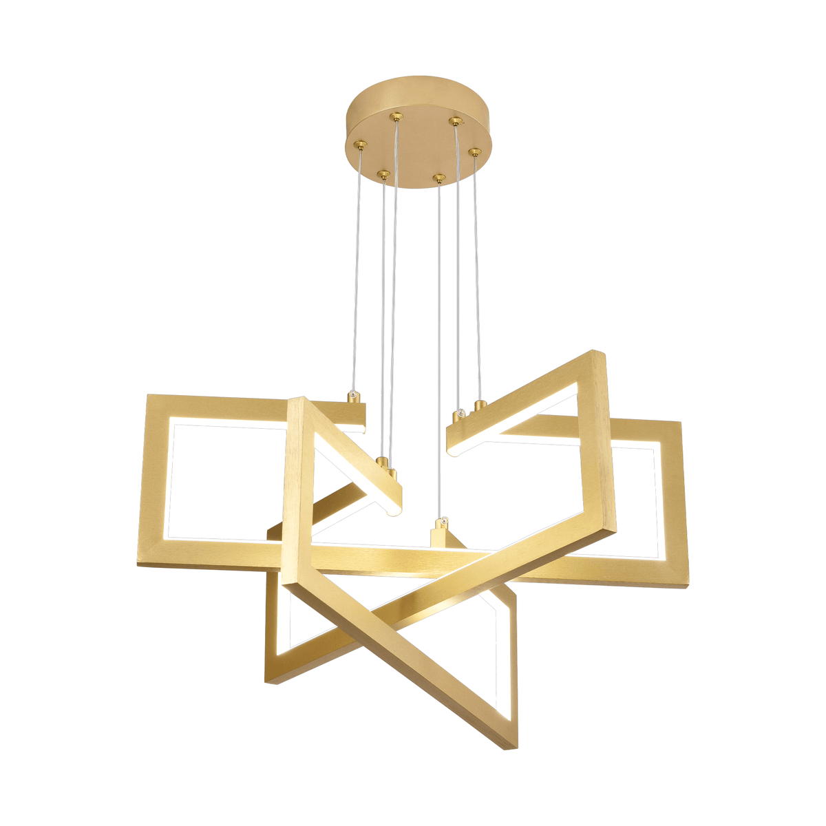 Lustre LED doré à trois cadres carrés, télécommande et variateur