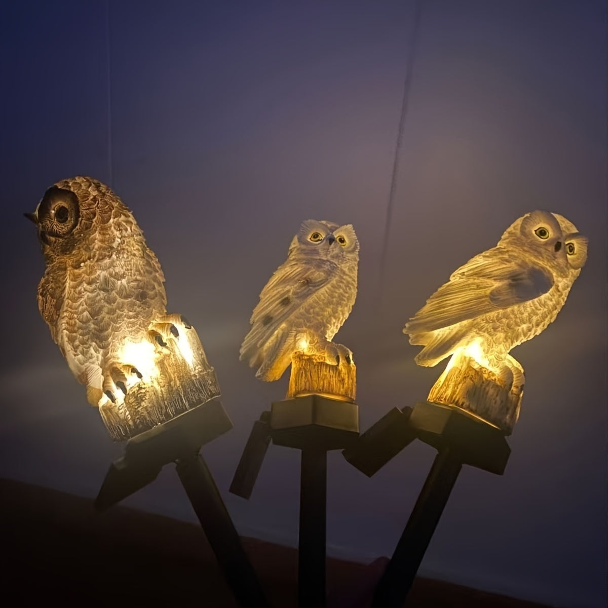 Lampe solaire hibou en résine sur piquet, lot de 2 pour jardin