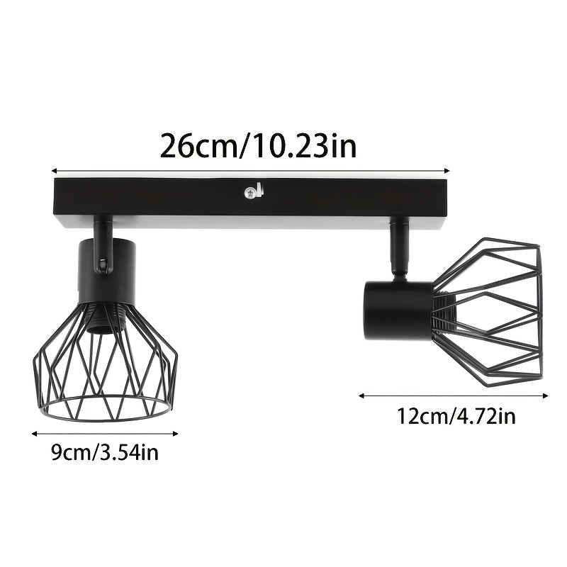 Plafonnier double spot noir à cages filaires orientables, culot E14