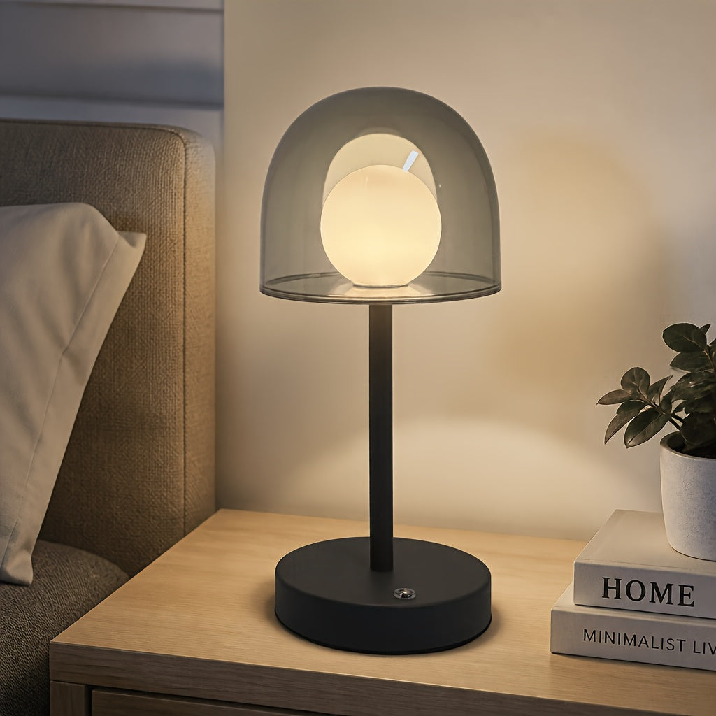 Lampe de table LED sans fil à dôme fumé et globe opalin, grise