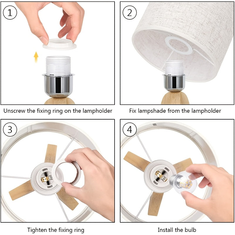 Lampe de chevet trépied en bois et abat-jour tissu, ampoule fournie