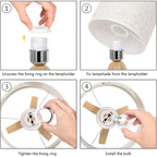 Lampe de chevet trépied en bois et abat-jour tissu, ampoule fournie