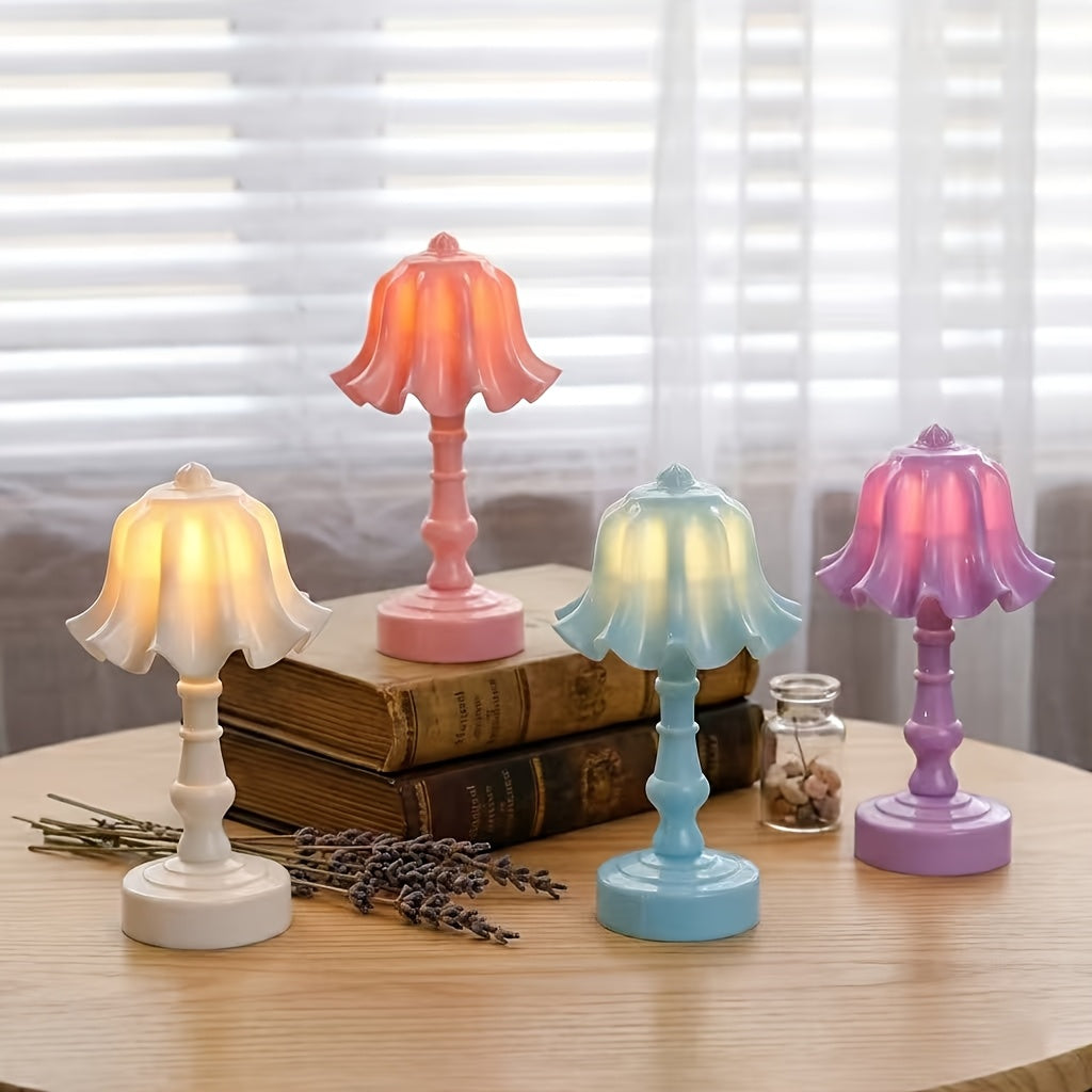 Lot de 4 mini lampes à pile bouton, abat-jour festonné pastel