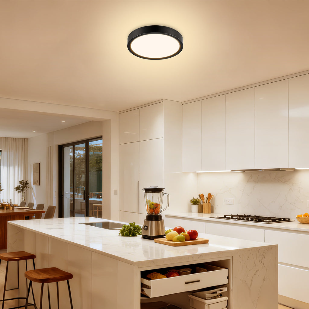 Lot de 2 plafonniers LED ronds noirs extra-plats, Ø 18 cm, 20 W