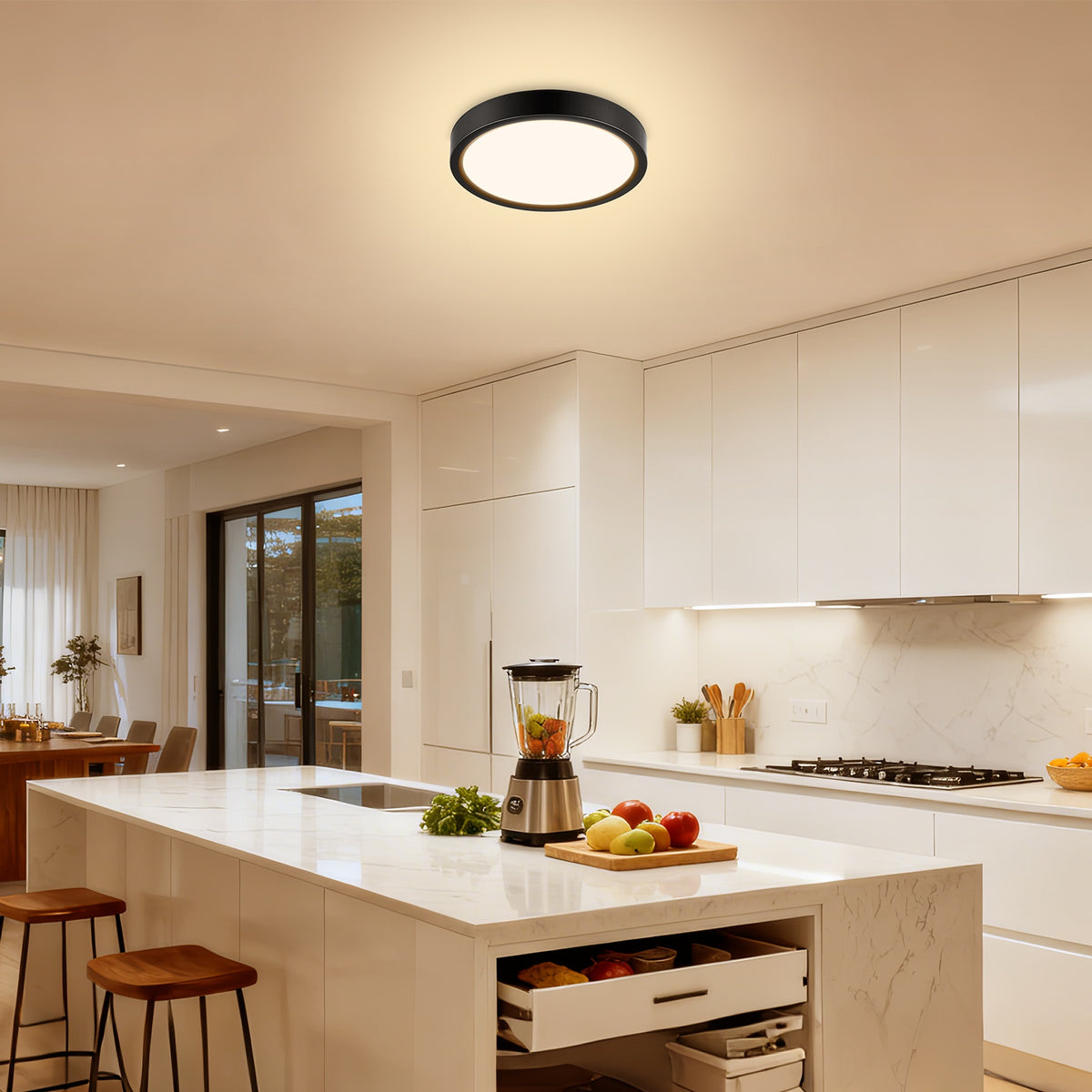 Lot de 2 plafonniers LED ronds noirs extra-plats, Ø 18 cm, 20 W