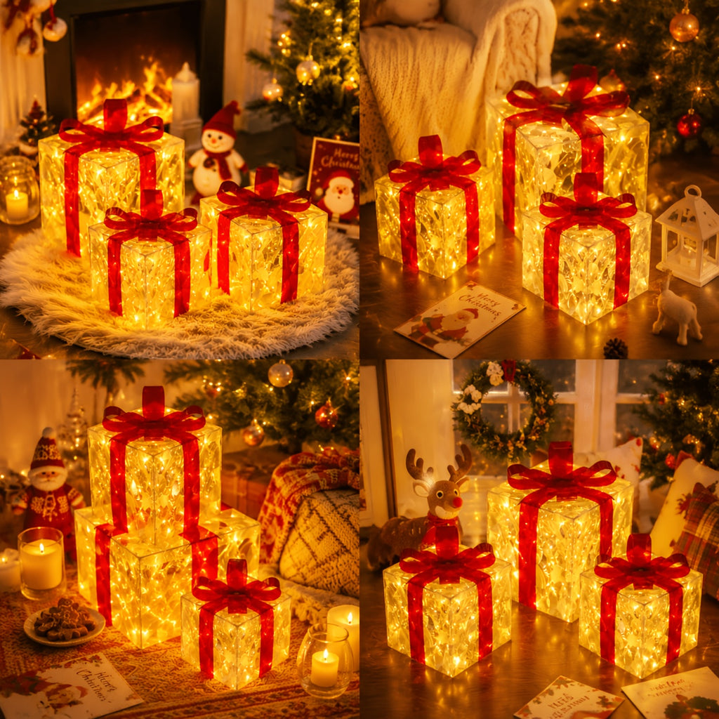 Lampe décorative de Noël, lot de 3 paquets cadeaux lumineux 60 LED