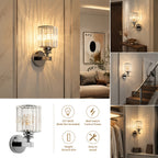 Applique murale cristal et métal, douille E27, trois finitions