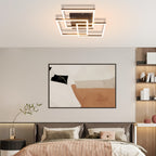 Plafonnier LED trois carrés superposés 40 cm, veilleuse et minuterie