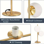 Lampe de chevet à deux globes en verre opalin, pied doré ou noir