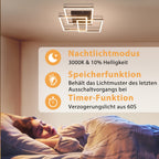 Plafonnier LED trois carrés superposés 40 cm, veilleuse et minuterie