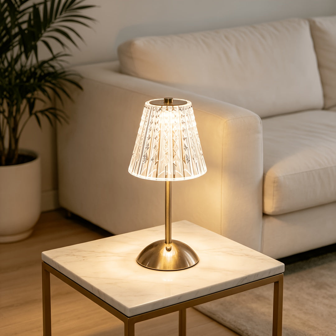 Lot de 2 lampes de table sans fil dorées, abat-jour effet cristal