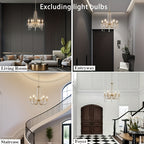 Lustre doré à 6 bougies et guirlandes de cristal, douilles E14